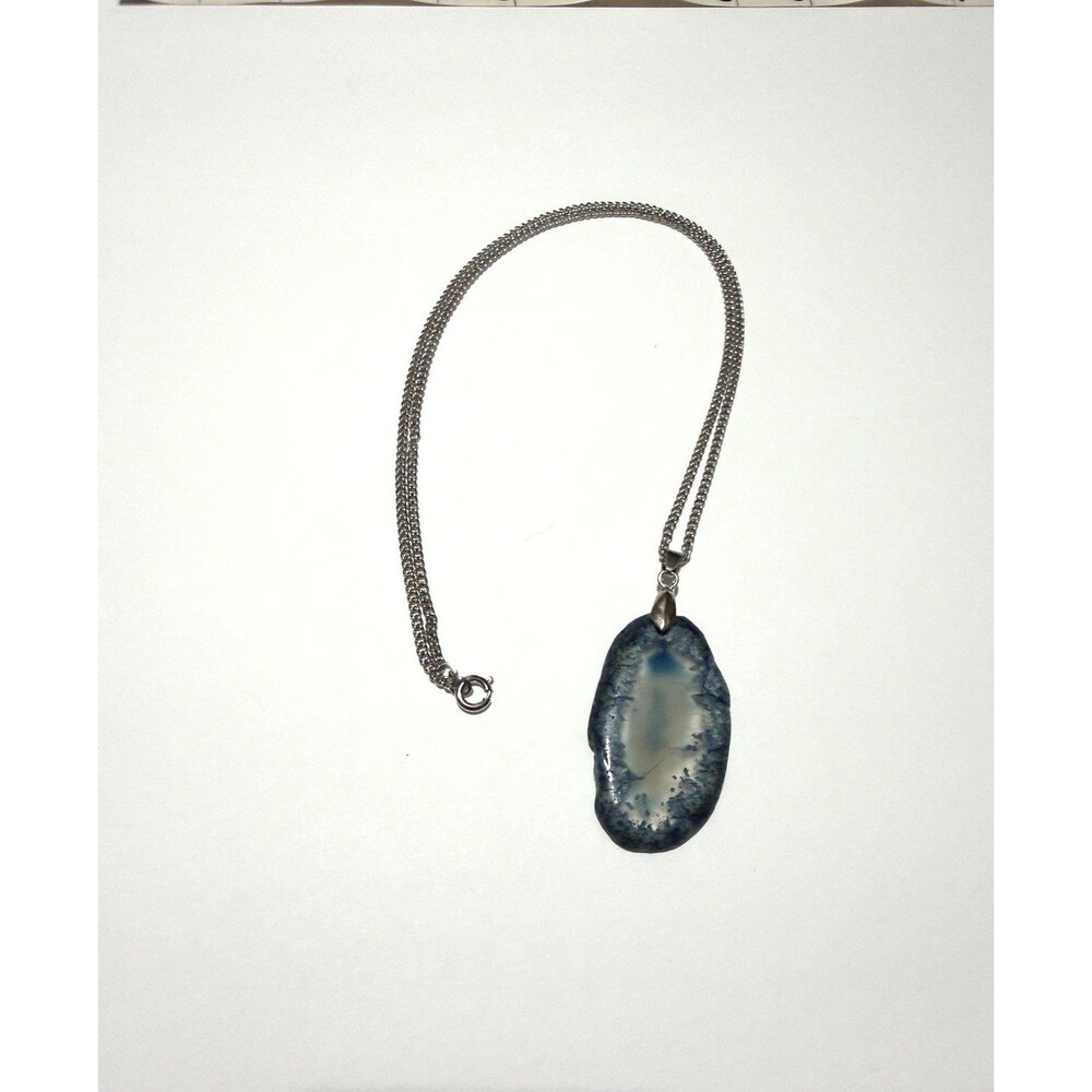 Natural Dendritic Opal Oval Pendant Necklace Amber Tree Forest Stamped Statement
